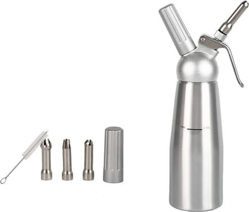 500 ml kremdispenser/kremsifon i aluminium med 3 dekorasjonsmunnstykker i rustfritt stål og 1 rengjøringsbørste, lekkasjesikker