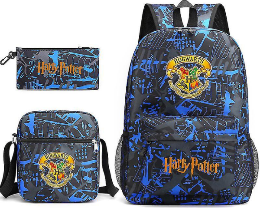 Harry Potter mønster ryggsekk Student skoleveske Liten skuldersekk Pennveske Tredelt Cross-9q W