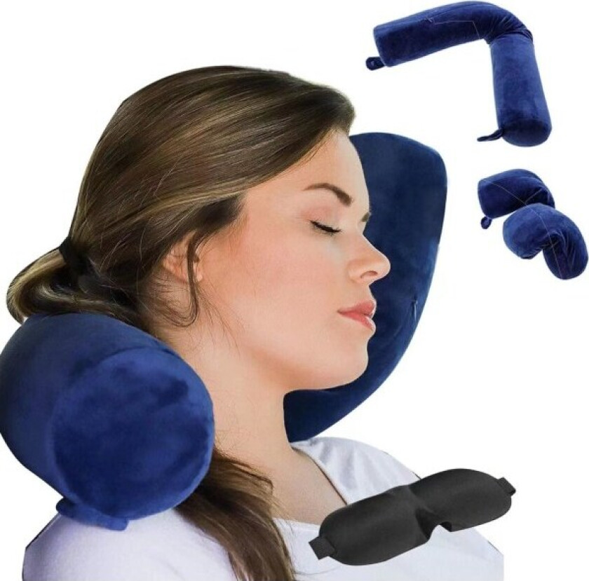 Twist Memory Foam Reisepute Nakke,Hake,Skulder,Lend og Benstøtte for Voksen Flyreisepute (Blå)