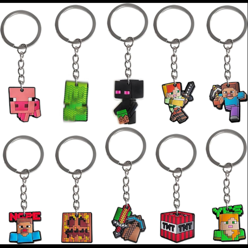 10-pakning Minecraft nøkkelringer, festposefyll, nøkkelring, søt, Minecraft nøkkelring, festgaver, skolepremier for gutter jenter barn