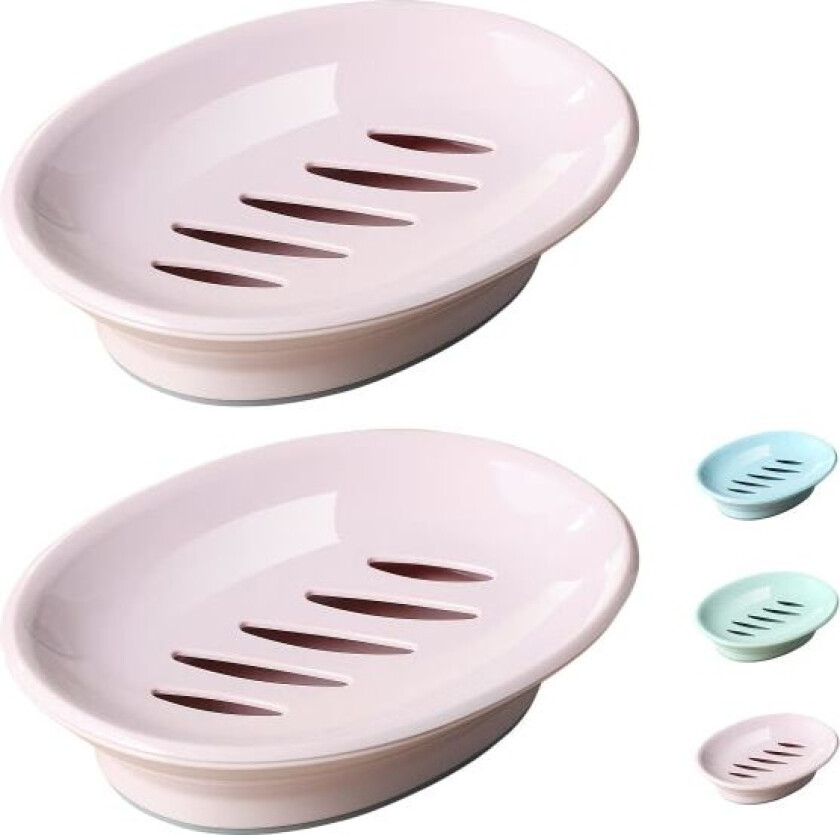2-pakning såpeskål, såpeskåler av plast, sklisikker såpeboks, såpeholder, dusj med dryppbrett, lett rengjørende såpesparer (rosa)