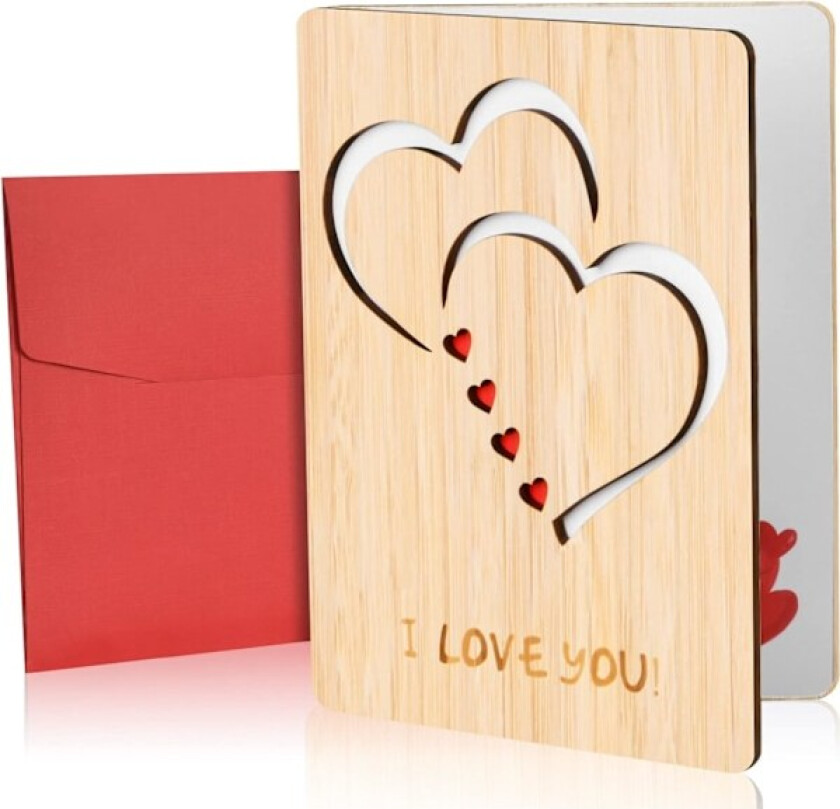 Gratulasjonskort i tre, Valentinsdag Bryllupsdag Tregave til Kone, Ektemann, Kjæreste, Kjæreste, Ham eller Henne (Dobbelt Hjerte)