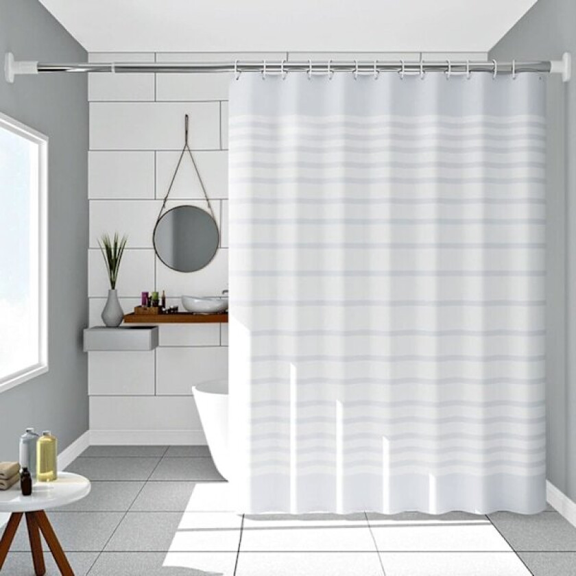 Dusjforheng, Hvit, 300 x 200 cm, XXL Størrelse, Peva Mønster, Stripet, Hvit, Anti-Mugg, Vaskbar, for Hjem, Hybler