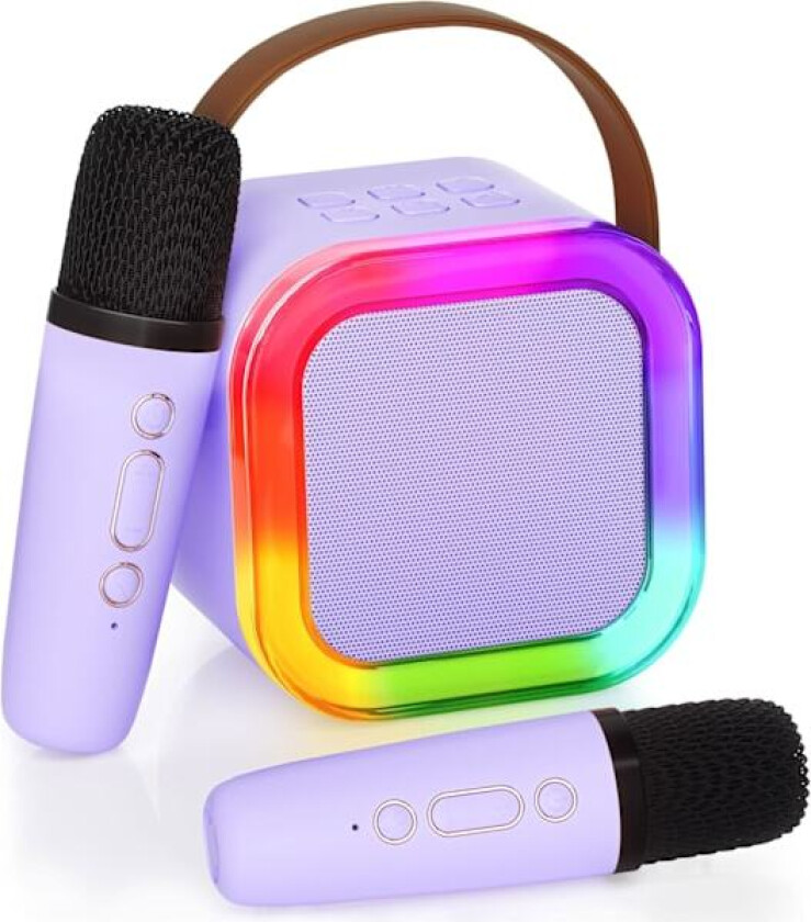 Karaokemaskin for barn og voksne, bærbar Bluetooth mini karaoke mikrofon sang høyttaler med 2 mikrofoner og lys, leker