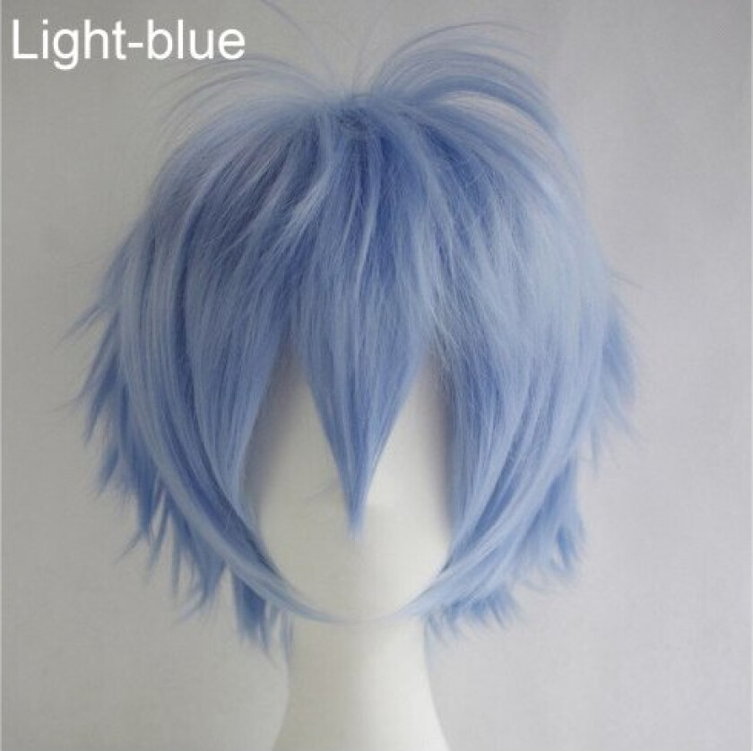 Menn Kvinner Flerfarget Kort Rett Hårdel Full Parykk for Anime Fest Cosplay - Lyseblå