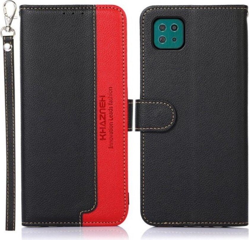 KHAZNEH Samsung Galaxy A22 5G Lommebok-deksel - Rød-Svart