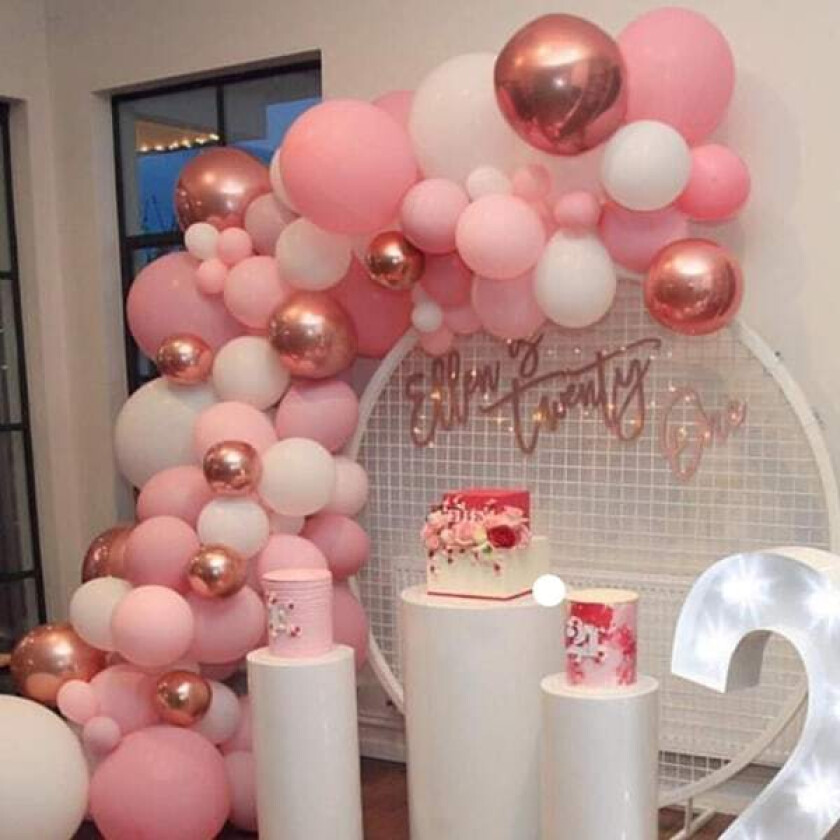 Rosa ballongbue sett 130 stk 12 tommers rosegull rosa hvite festballonger bue for babyshower jente brude dusj bursdagsfest dekorasjoner