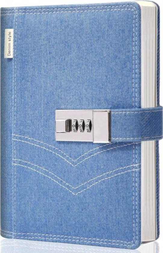 Denim Journal med lås for kvinner, påfyllbar låsbar journal for voksne B6 notatbok med låskombinasjon, 5,5 x 7,9 tommer, blå