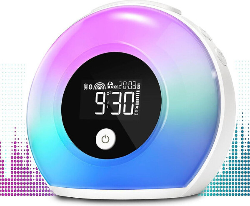 Våkne Opp Lys Vekkerklokke Med Bluetooth Høyttaler, Nattlys for Barn, 4 Lysstyrkenivåer & Fargerikt Lys, Digital Vekkerklokke For Barn, Tenåringer, Soverom