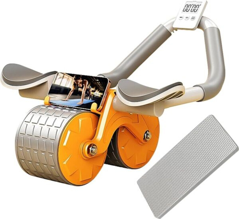 Abs Roller Wheel, Automatisk Tilbakeslags Abdominal Treningshjul med Timer og Knematte, Ab Wheel Core Trainer Treningsstudio