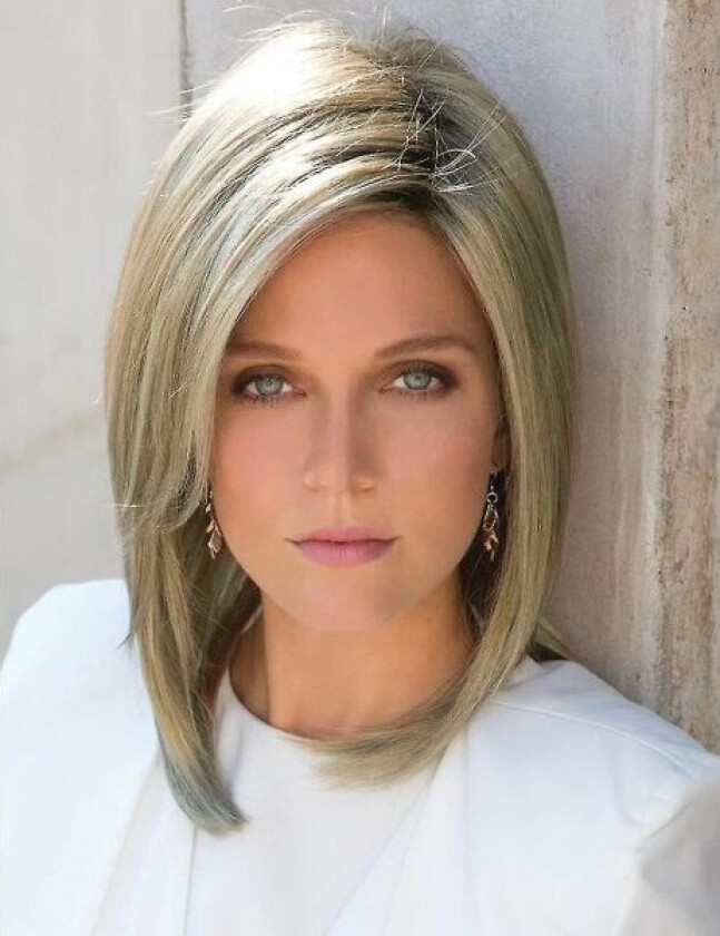 Ombre blond bob-parykk for hvite kvinner, mellomlangt, rett hår, mørk rotparykk, syntetisk parykk for kvinner