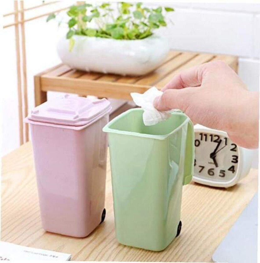 Husholdningskontorrekvisita Rullende Mini Søppelbøtte Skrivebord Plastbøtte Søppelkasse Mini Avfallsbeholdere