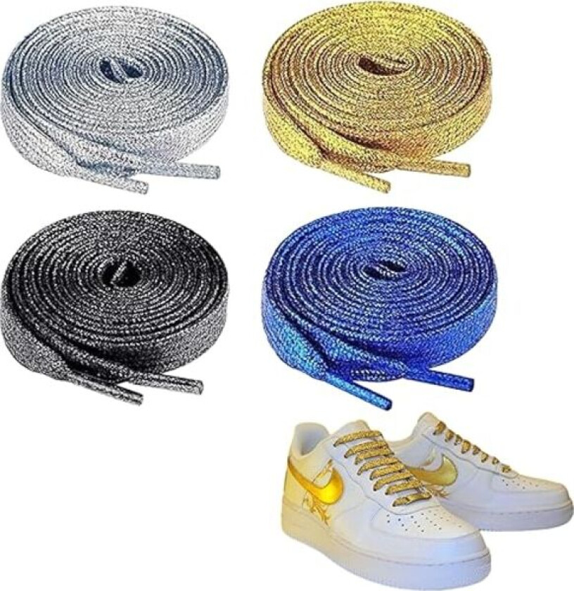 Pairs Metallic Glitter Skolisser, Glitter Flettede Flat Skolisser, Fargerike Elastiske Skolisser uten Knute, for Sportsko, Løpesko, Sneakers (160cm