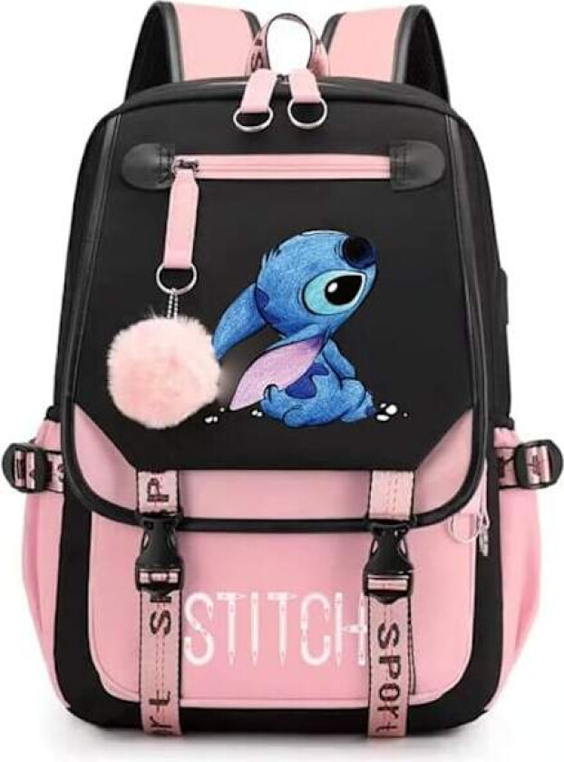 Jente Skolesekk Stor Kapasitet Stitch Ryggsekk Casual Rosa, Flerfarget