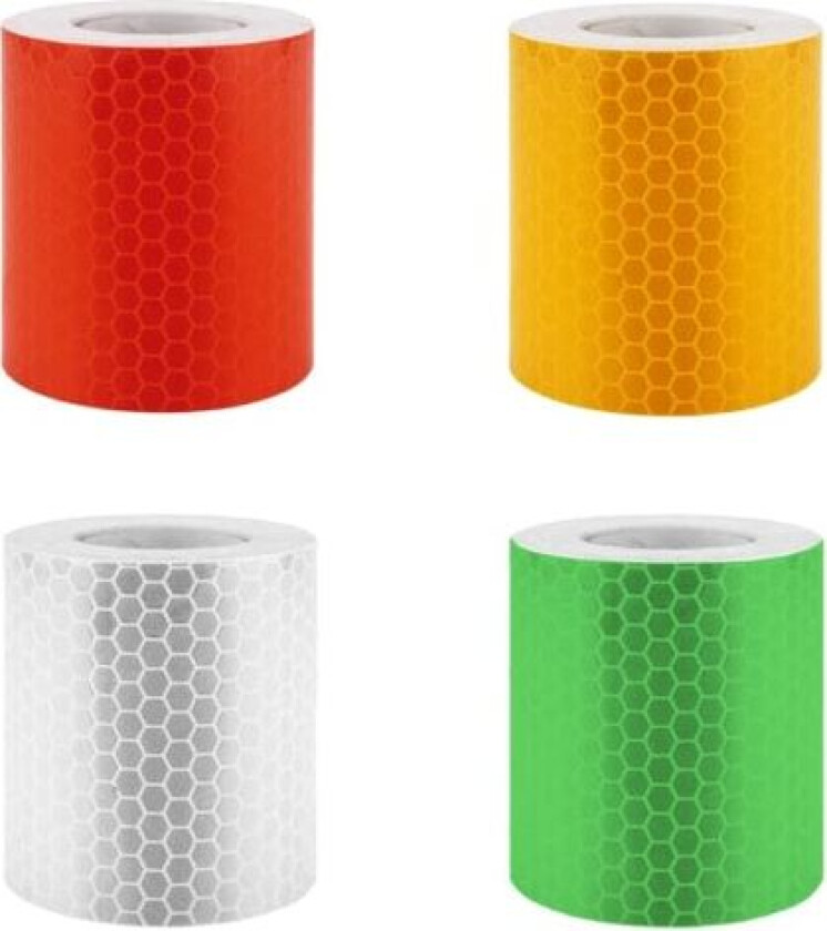 Reflekstape, 4 stk reflekterende advarseltape, reflekterende advarselklistremerker for sikkerhetspåminnelse, Vanntett reflekterende tape, rød, gul, hvit, grønn