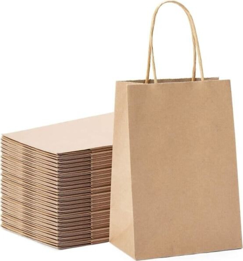 Bilde av 50 stk Partyposer Kraft Gavepose 20.3X 11X 27cm Brun Shopping Papirpose med Tvinnede Håndtak for Festgave(Gul)