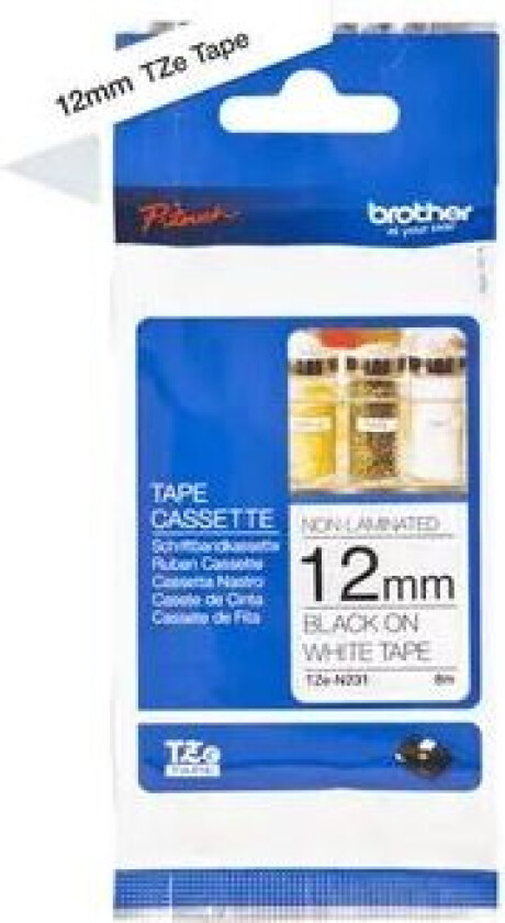 Tape 12mm Tze-n231 Svart/hvit No Laminate