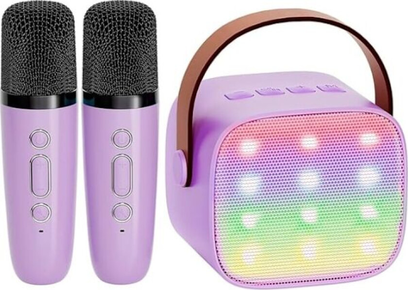 Mini Karaoke-maskin for barn, bærbar Bluetooth-høyttaler med trådløs mikrofon, julegaver til jenter 4-10 år (fiolett)