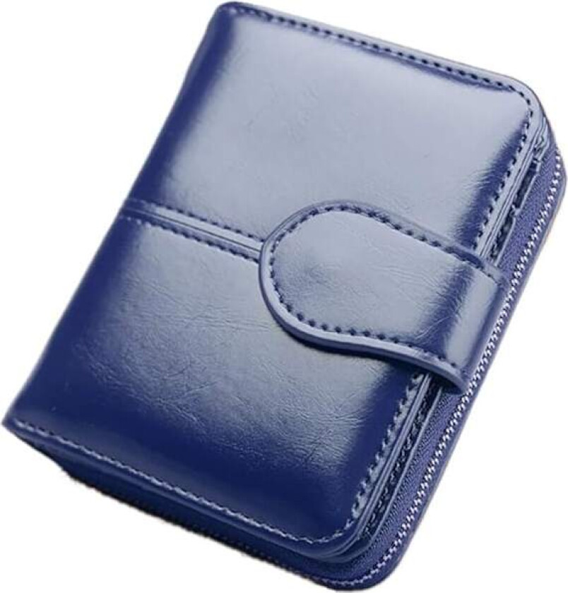 Kvinners lille bifold skinnveske med RFID-blokkeringsvindu Ekte skinn clutch-lommebok, mørkeblå, S