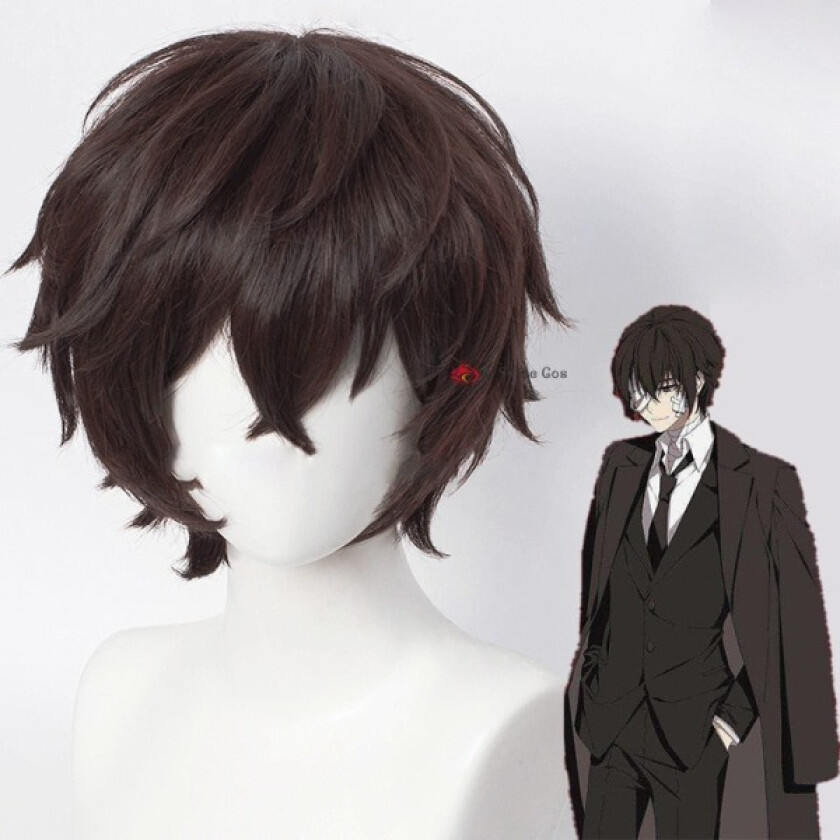 Dazai Osamu Parykk Anime Bungo Stray Dogs Cosplay Kort Brun Svart Varmebestandig Syntetisk Hår Halloween Party Parykker + Parykkhette