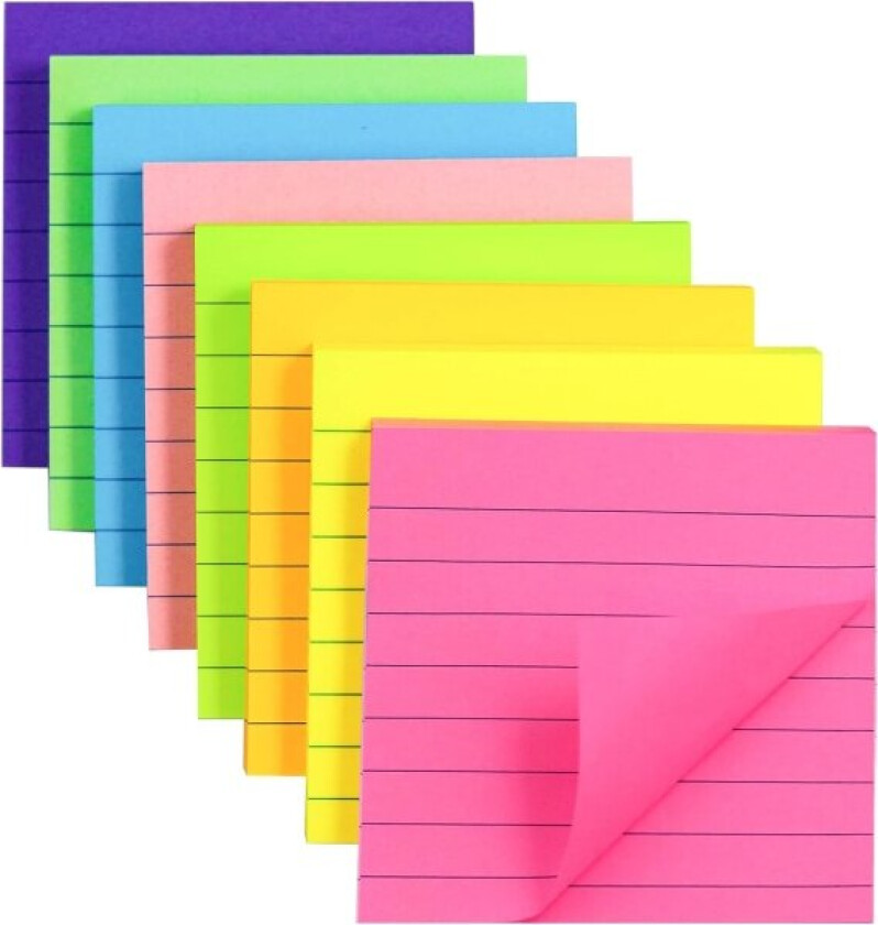(8 Pakke) Linjert Sticky Notes Post, 8 Farger Selvklebende Notatblokk Dens 3X3 tommer