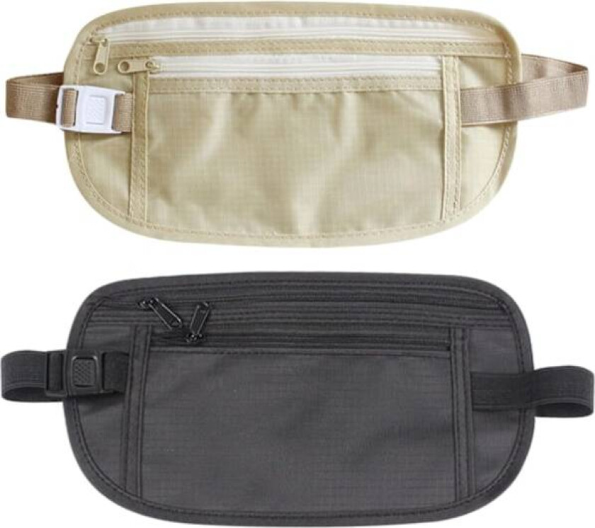 2 Stykker Lommebelter Fanny Pack Pengerbelter for Reise Skjult Menn Kvinner, Vanntette Midjevesker for Sport Løping Vandring Sykling