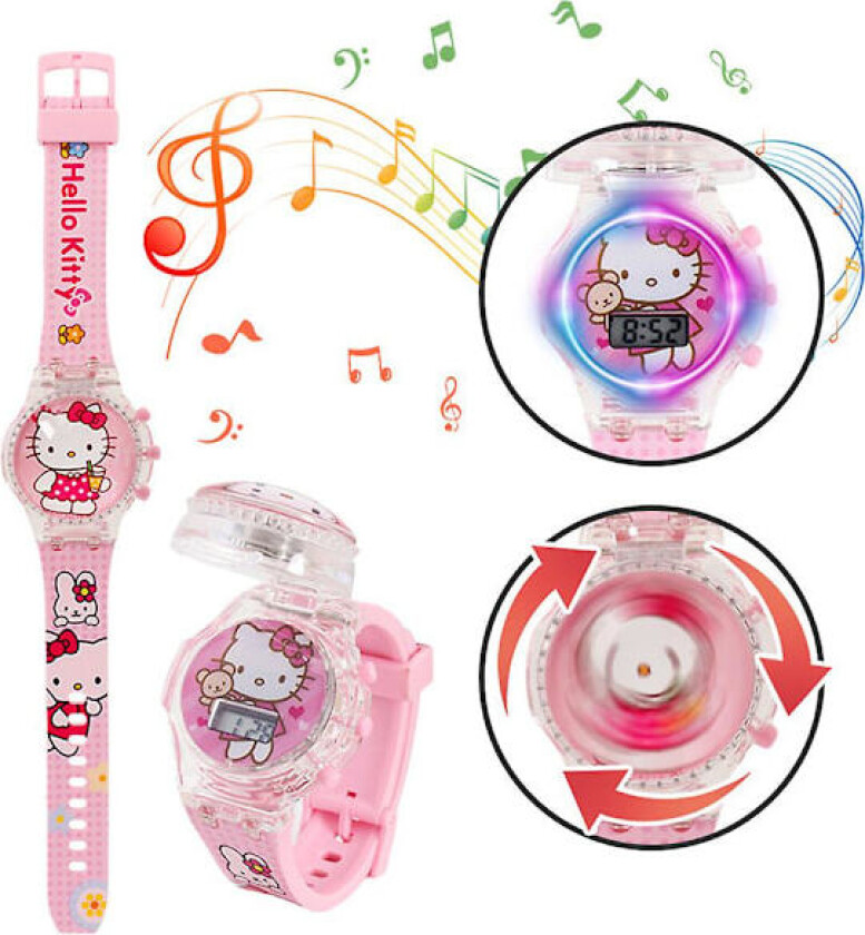 Barne-tegneseriefigurklokke med blinkende lys, glødende digital musikklokke, spinn topp, klaffdeksel, armbåndsur