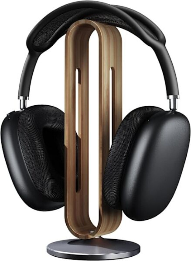 Hodetelefonstativ i tre, hodetelefonstativ, bambus og aluminiumslegering, sklisikker silikonpute, alle hodetelefoner (B-Grå)