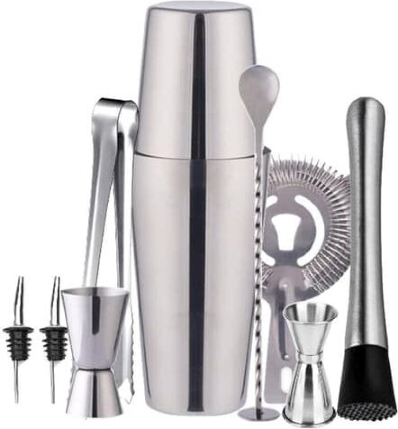 Cocktailsett Dobbel shaker 750ml Rustfritt stål Sølv 10 deler