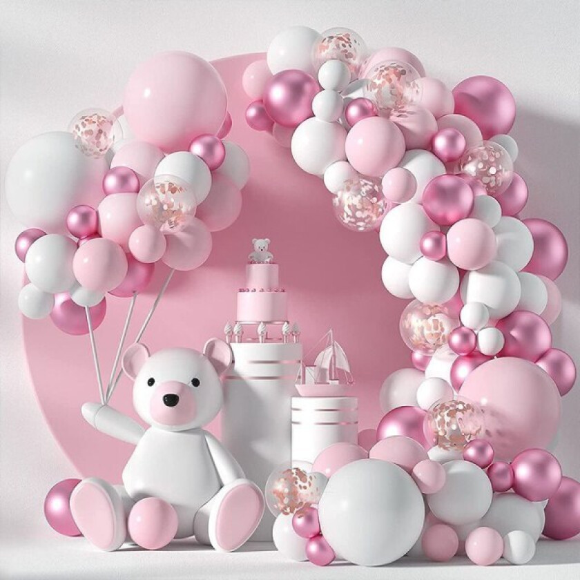 107 Deler Rosa Ballongbue Sett, Fargerik Konfettis Ballongkrans Sett, Gutter og Jenter Bursdager, Babyshower, Fester, Bryllupsdusjer, Bryllupsdekorasjoner