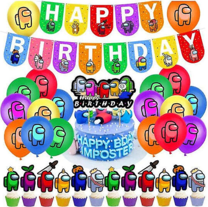 REMAKE Among Us Ballongbuer for Barn - Blå Bursdagstema Dekorasjoner