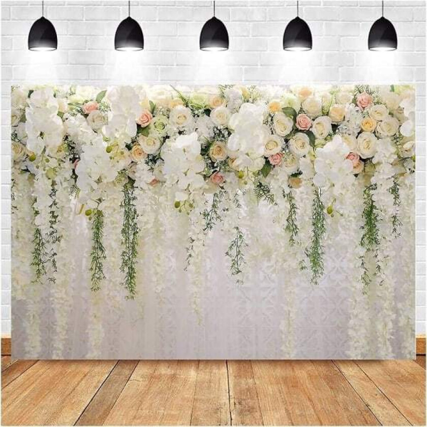 Hvit rose floral fotobakgrunn brud bryllup blomster vegg
