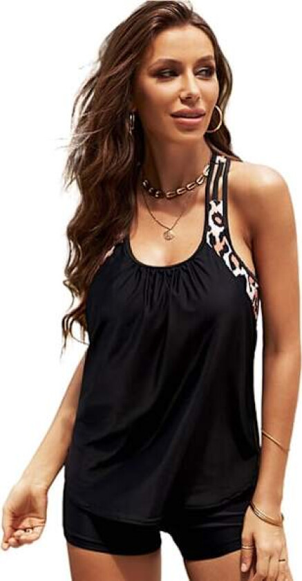 Tankini Badedrakt for Kvinner Todelt Magekontroll Badetøy Tankini Topp med Sportslige Shorts