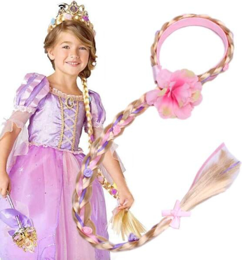 Langhåret Prinsesse Hårstykke Lang 29\" Cosplay Flettet Parykk for Jenter Prinsesse Utklednings Tilbehør (Rapunzel Hårbøyle)