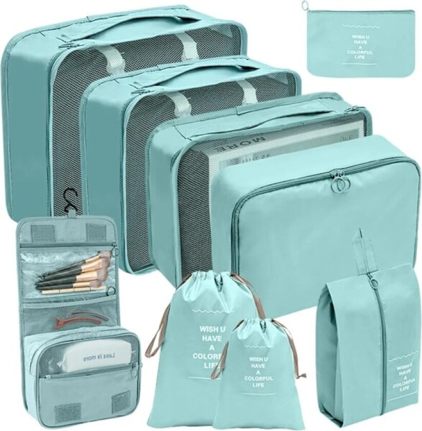 9-delt sett for organisering av kofferter, pakkekuber, klesposer, ferie og reise, pakkekubesett