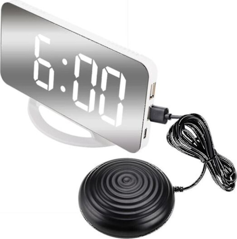 Høy lyd vibrerende vekkerklokke for tunge sovende døve voksne, digital speilklokke med sengevibrator