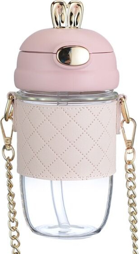 Rosa vannflaske med sugerørstropp - 350 ml BPA-fri plast drikkeflaske med lekkasjesikkert lokk - vannflaske for alle aldre