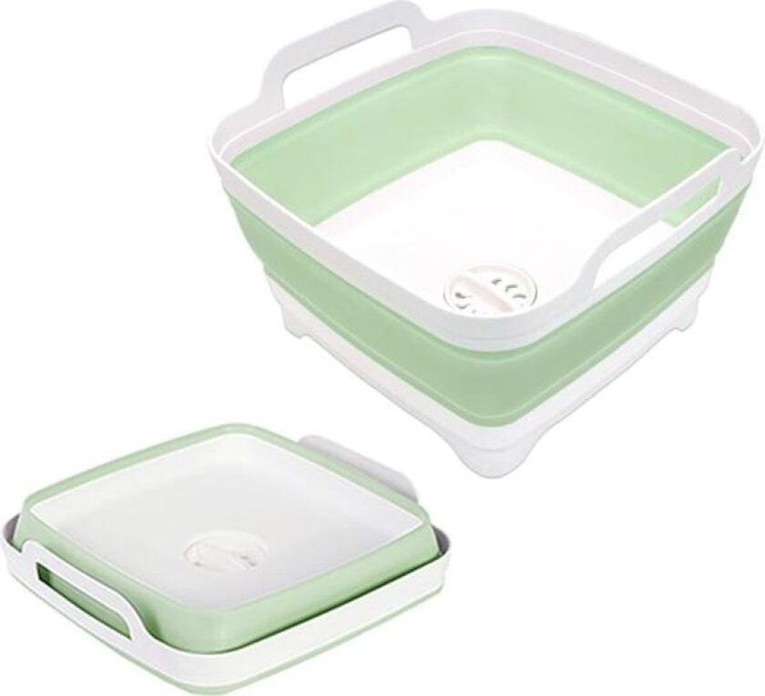 Vaskebalje, bærbar vask, sammenleggbar vaskebøtte, vaskebalje med dreneringsplugg, sammenleggbar oppvaskbalje for camping, plastbalje med bærehåndtak. Grønn