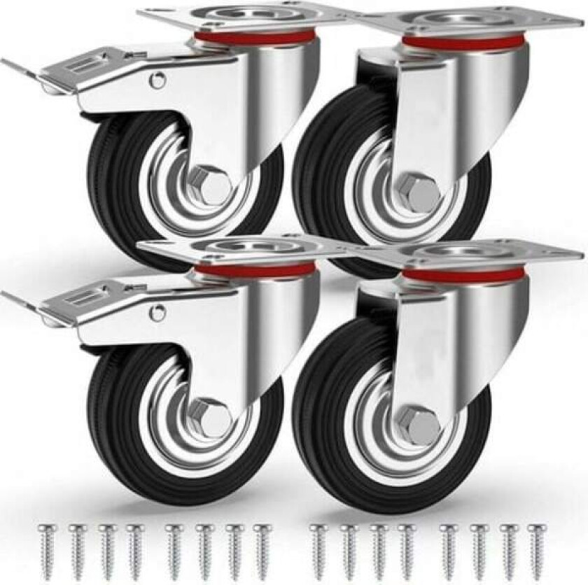 4 Møbelhjul 75mm 200KG, Svingbare Hjul med Bremse, Industrielle Hjul med Plate for Transport -.ca