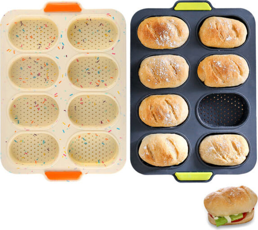 Sett med 2 silikonbaguettformer, nonstick fransk brødform