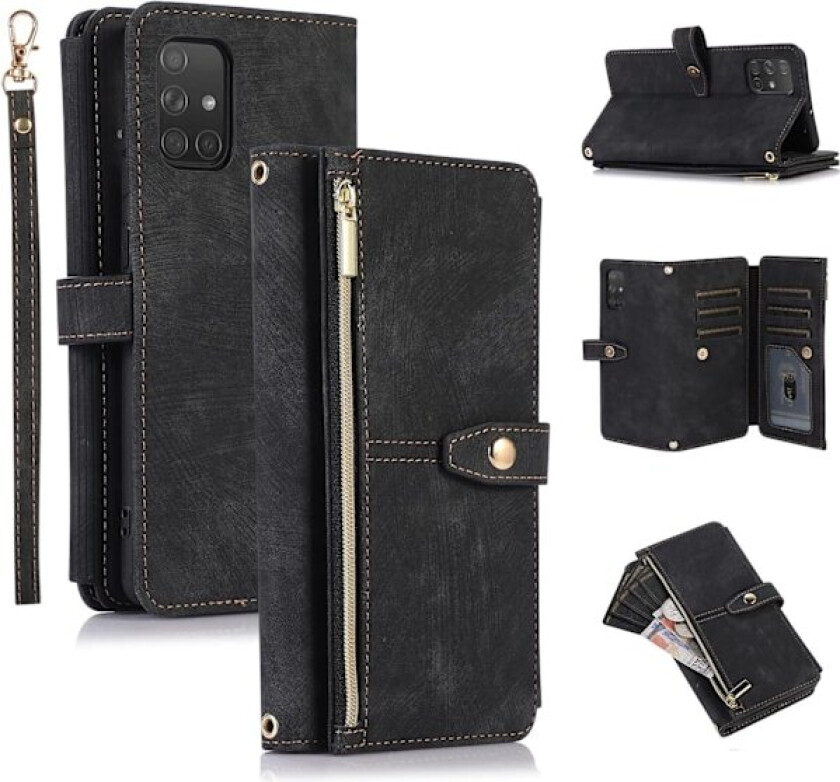 Etui for Samsung Galaxy S20 FE 5G, 9 kortlommer Retro lærveske støtsikker klaffdeksel med håndstropp kortspor