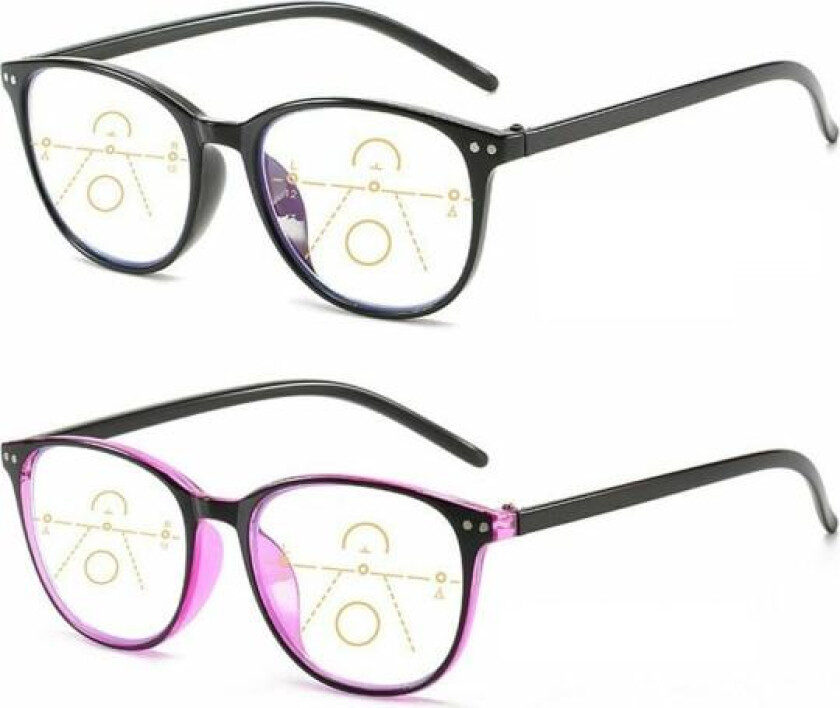 Progressiva multifokale briller for kvinner og menn Blålysblokkerende lesebriller Rød-svart