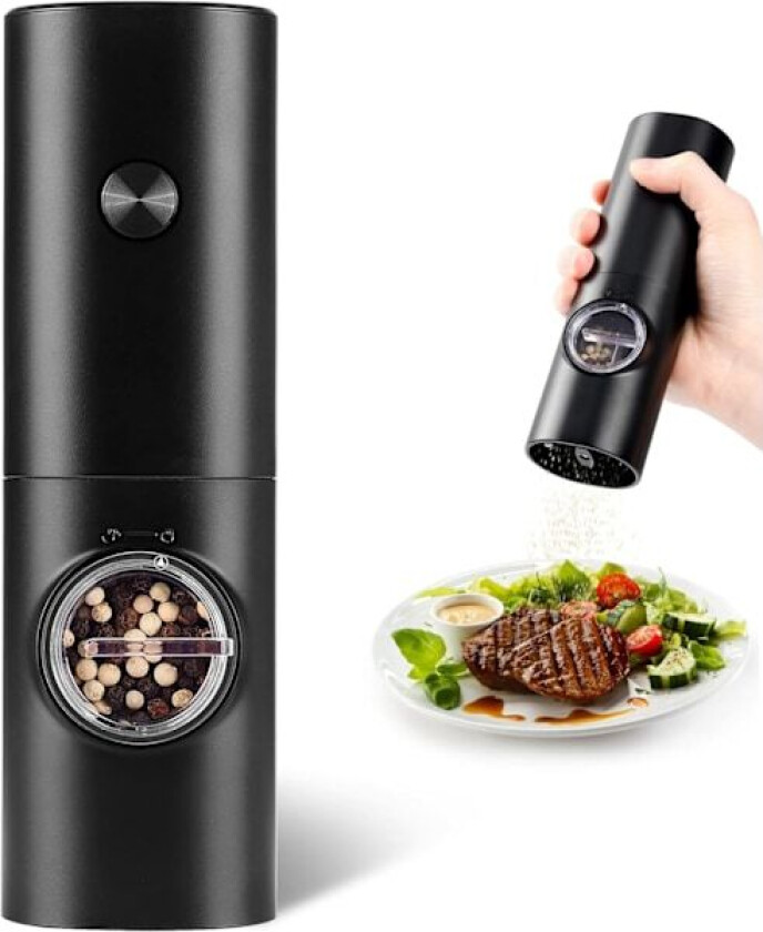 Elektrisk pepperkvern eller saltkvern, batteridrevet automatisk pepperkvern, påfyllbar saltkvern, enhåndsbetjening