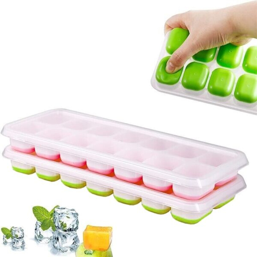 2-pakning - Isform - Isbitboks med lokk / Isbrett - 28 isbiter Multicolor