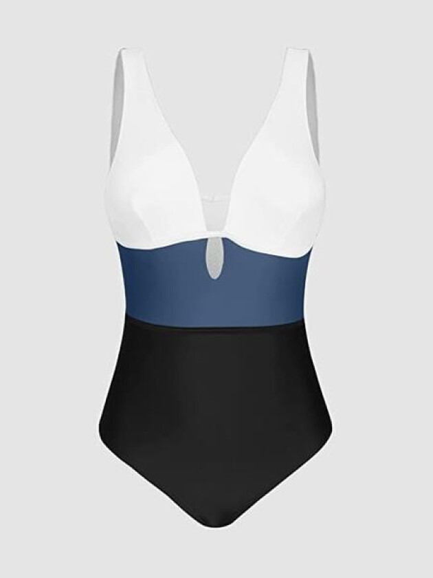 Dames Dypt V-Utringet Fargeblokk Monokini Badedrakt Blå L