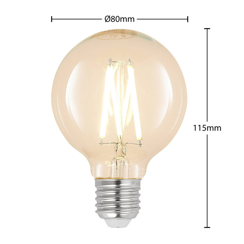 LED-pære E27 8W G80 2 700 K filament, dimbar, klar