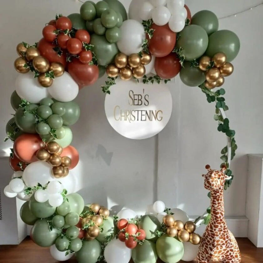 Lysebrun kaffe med salviegrønn ballongbue-sett til fest, bursdag, bryllup, forlovelse, jubileum, jul, festival, piknik eller festdekorasjoner