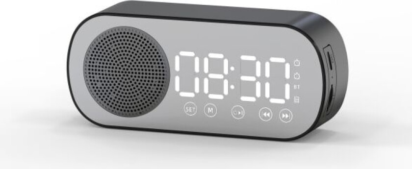 Multifunksjonell Smart FM Radio Bluetooth Høyttaler Vekkerklokke Speilklokke (svart)