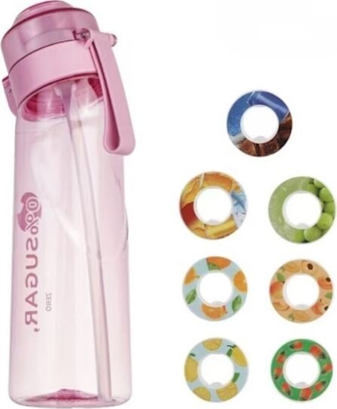 Smakstilsatt vannflaske med 7 pods Air Water Up Flaske Frostet Svart 650 ml Air Startup Sett Vannkopp for camping sport, Transparent rosa