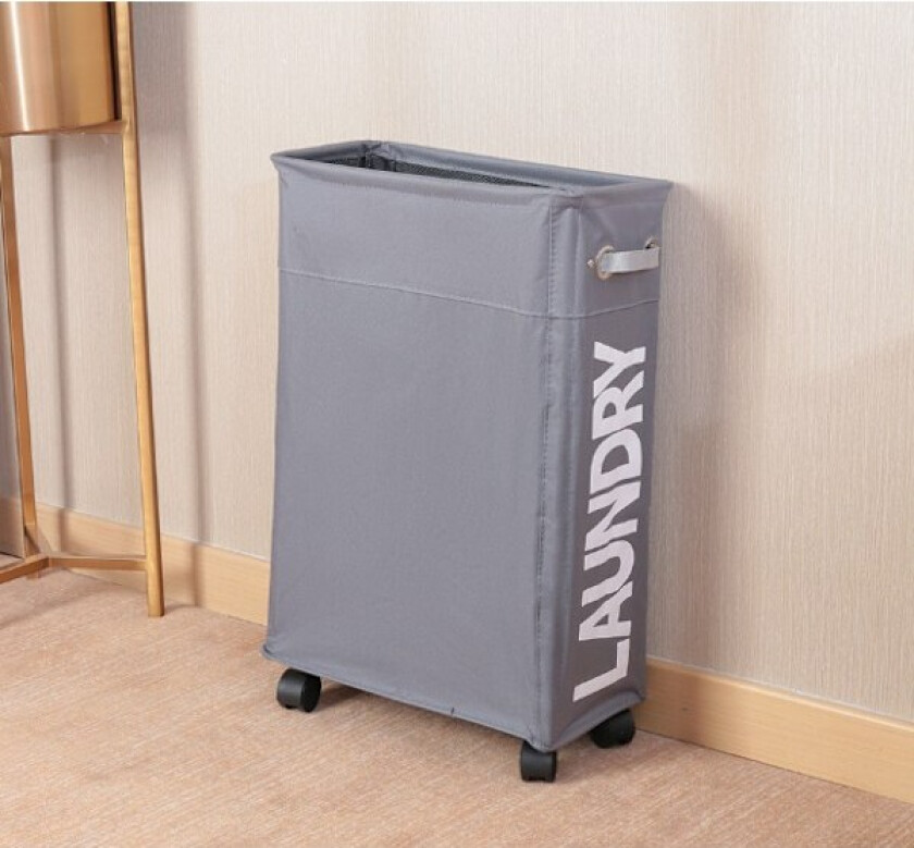 Overdimensjonert tynn klesvaskurv med avtagbar klespose på hjul, sammenleggbar rullende klesvaskurv, sammenleggbart smalt hjørne for klesoppbevaring